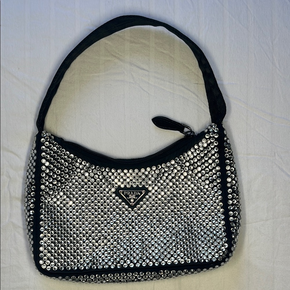 Prada Silver and Black Chainmail Shoulder Bag
